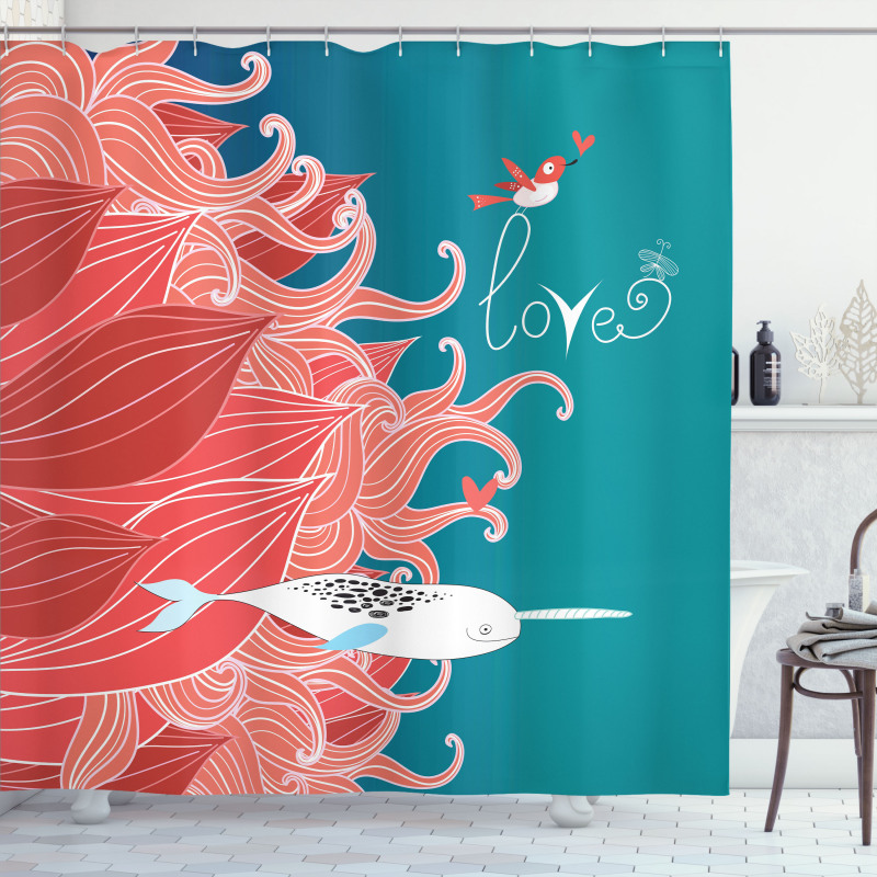 Arctic Whale and Bird Shower Curtain