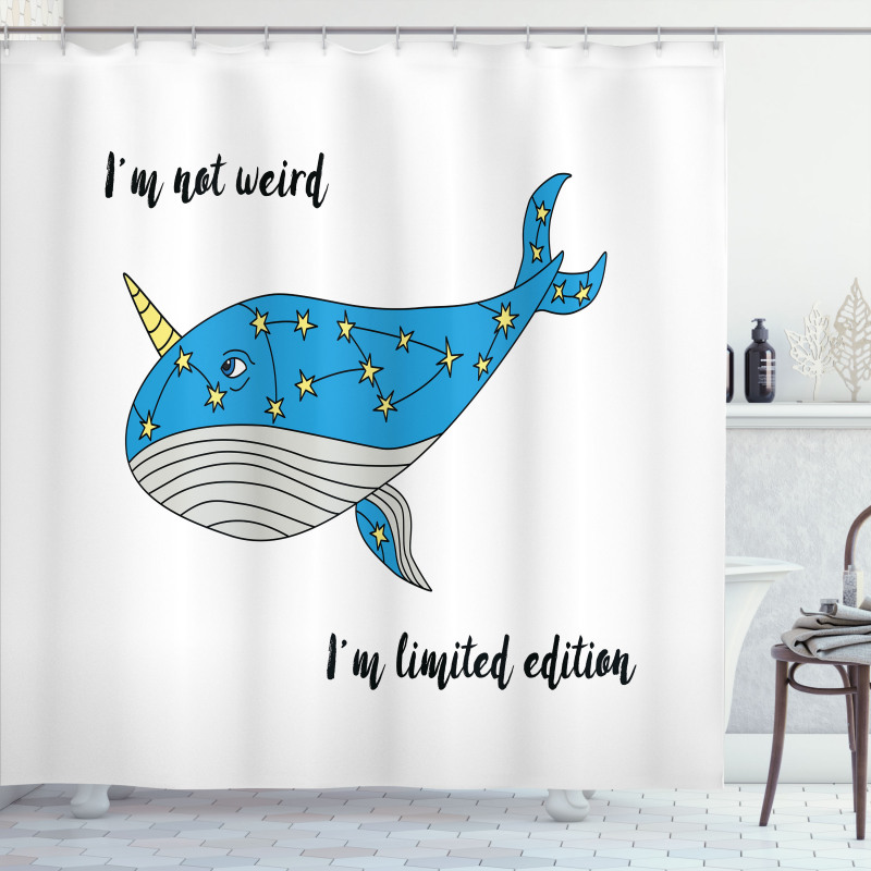 Hand Drawn Blue Whale Shower Curtain