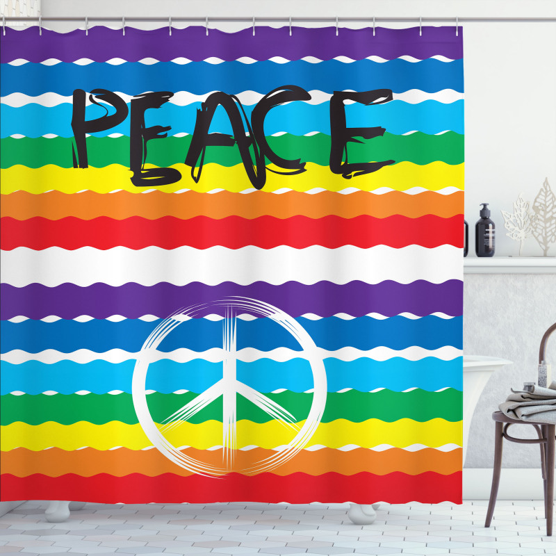 Stripes Peace Lettering Shower Curtain