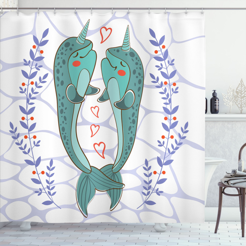 Valentines Day Whales Shower Curtain