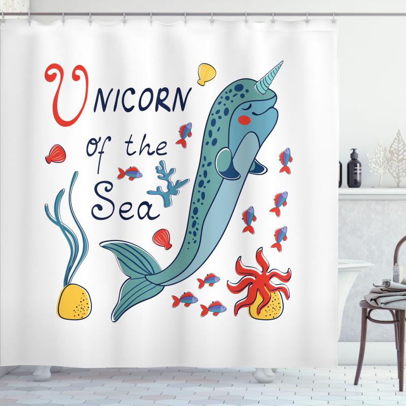 Colorful Swimming Whale Shower Curtain