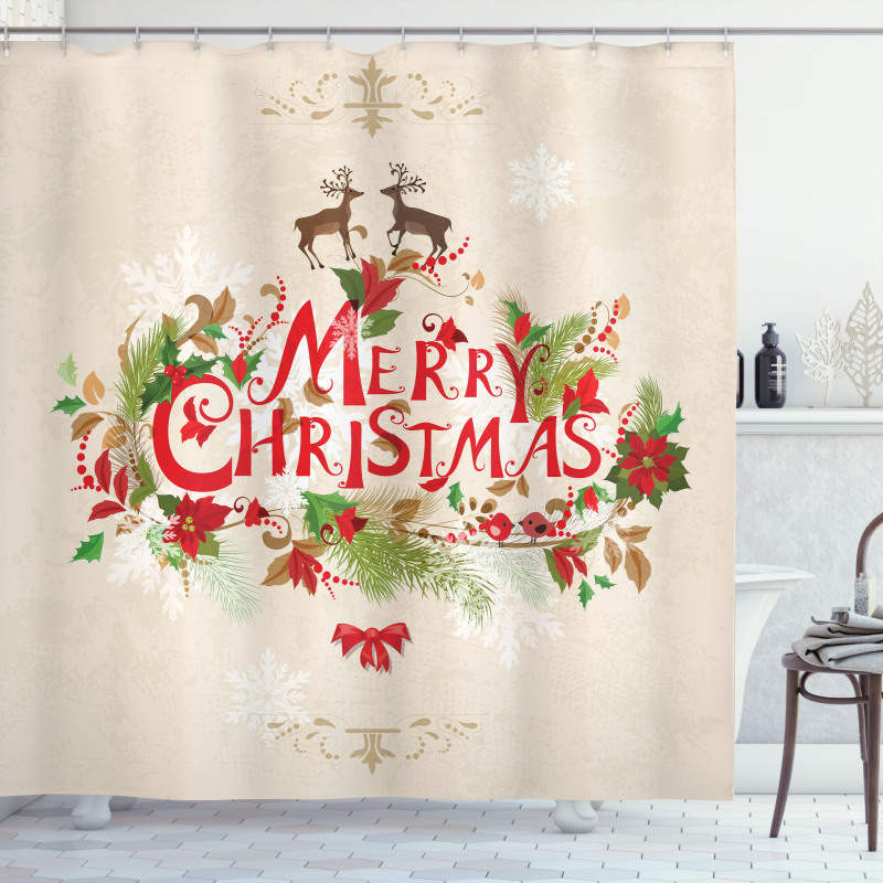 Floral Merry Xmas Shower Curtain