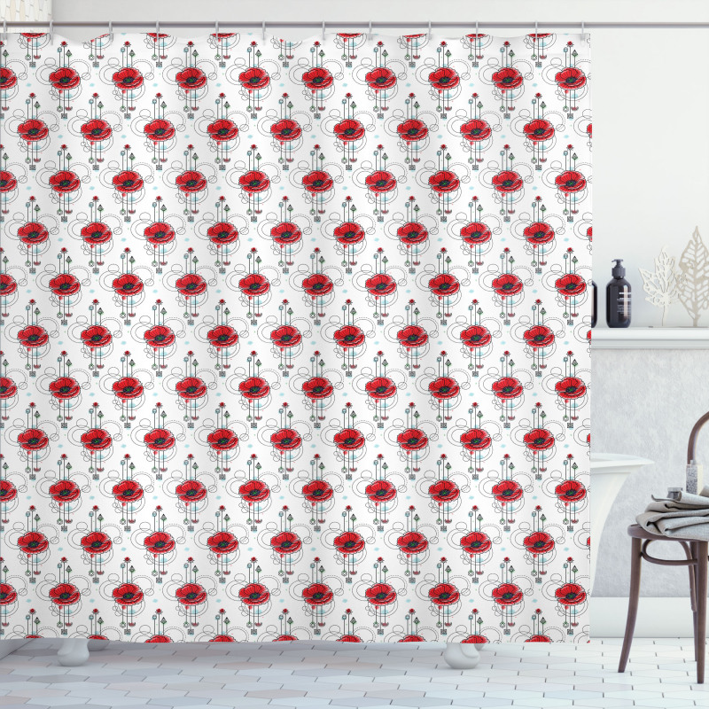 Red Poppy Geometrical Shower Curtain