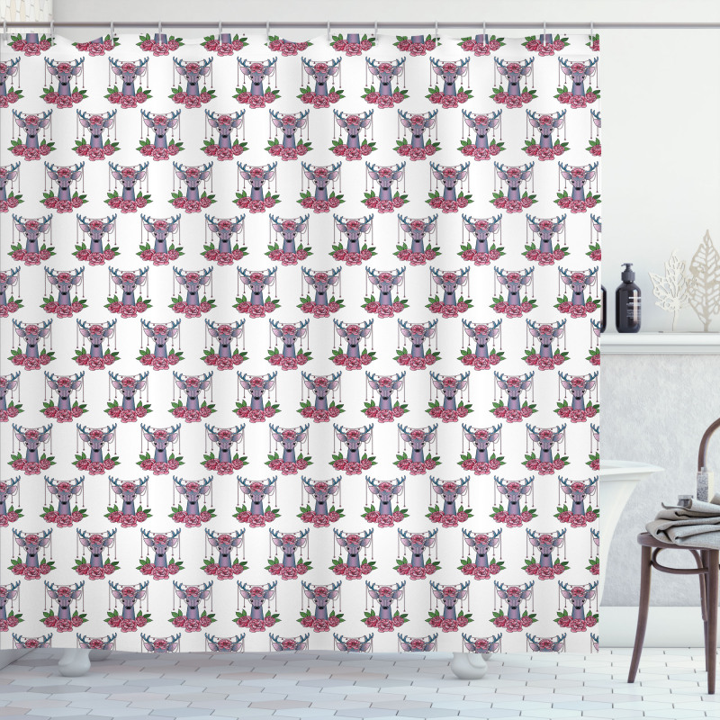 Deer Accessories Peonies Shower Curtain