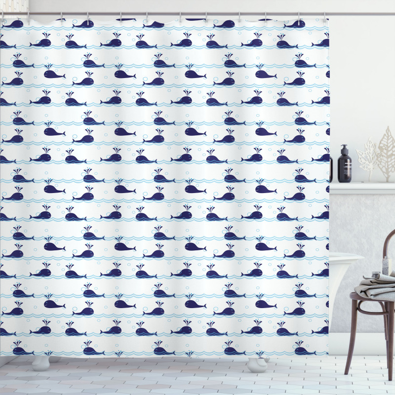 Blue Fish on Water Shower Curtain