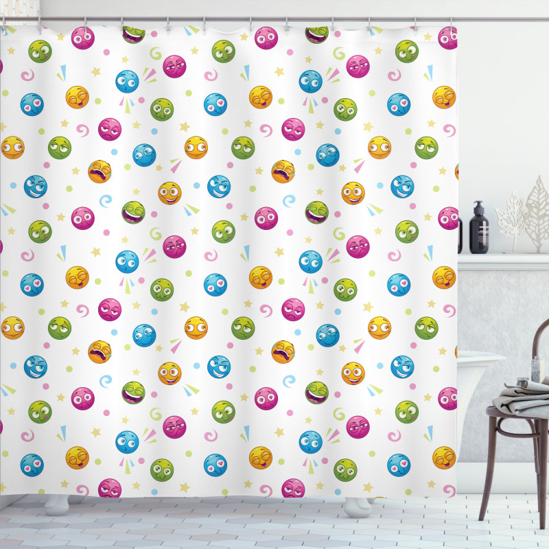 Colorful Round Fun Faces Shower Curtain