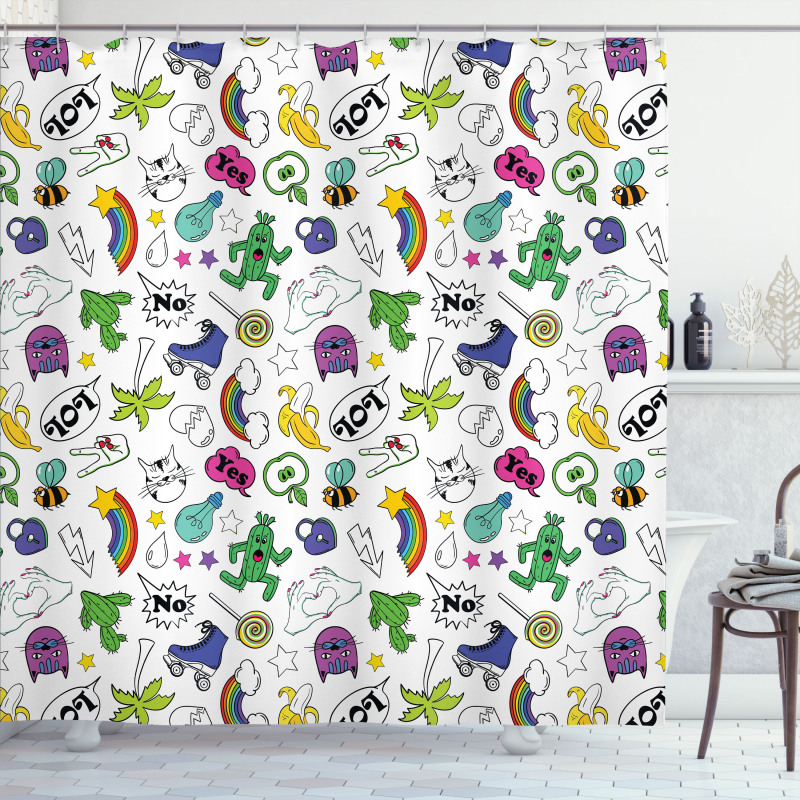 Colorful 80s Comic Set Shower Curtain