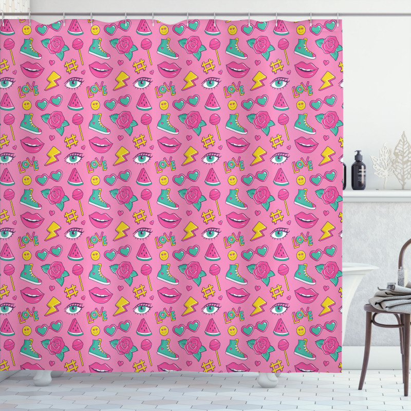 Retro Comics on Pink Shower Curtain