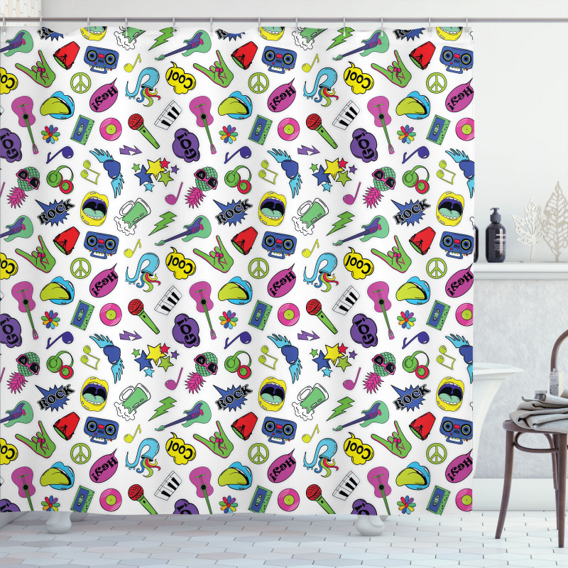 Colorful Music Themed Shower Curtain