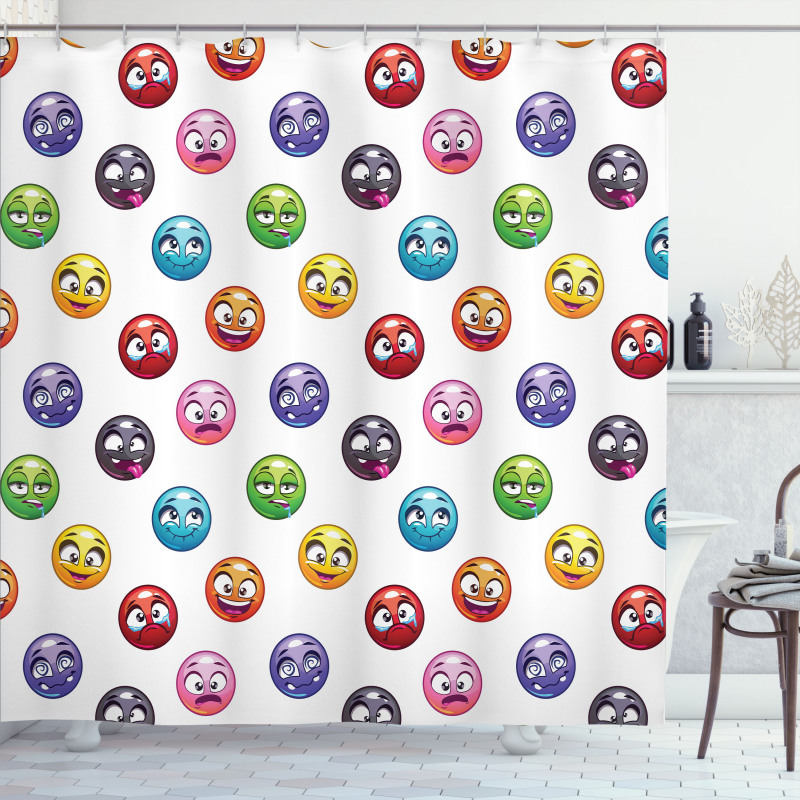 Different Cartoon Faces Shower Curtain