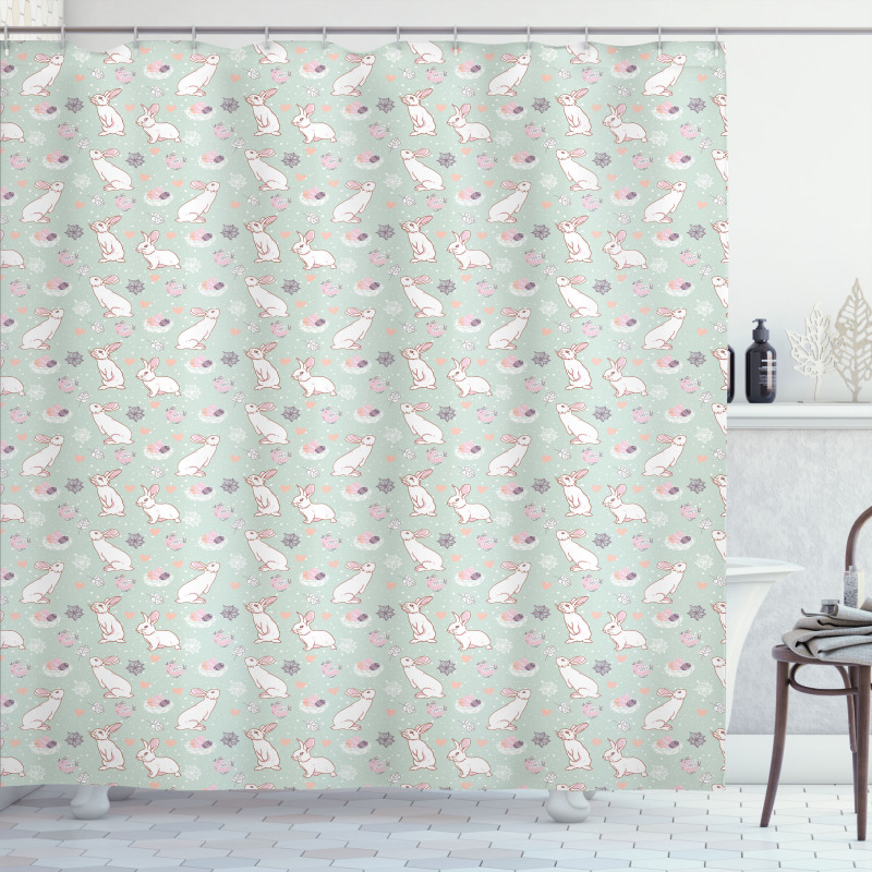 Rabbits Flowers Hearts Shower Curtain