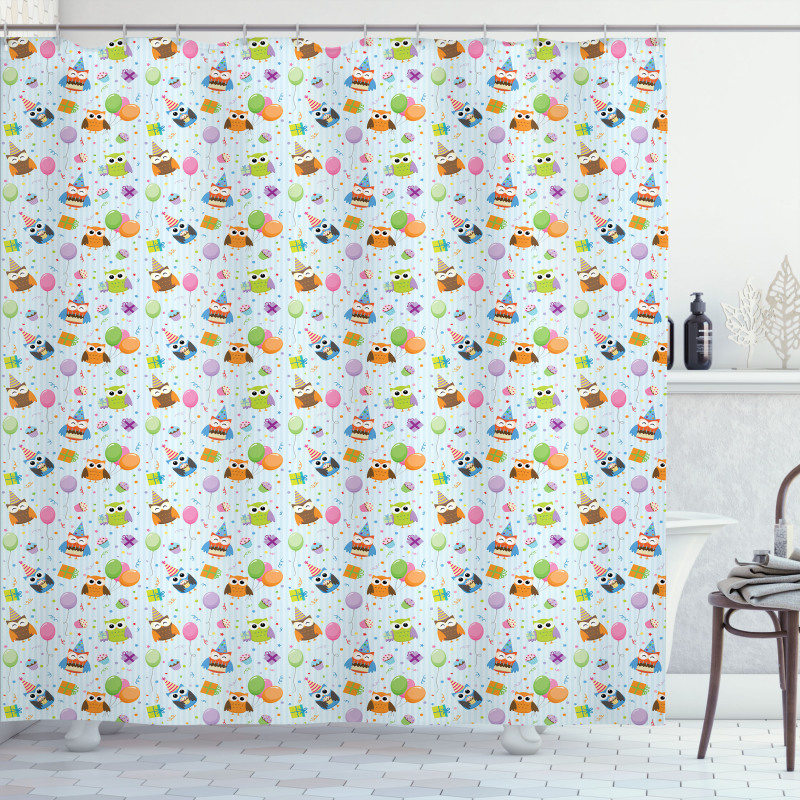 Owls Cakes Presents Shower Curtain
