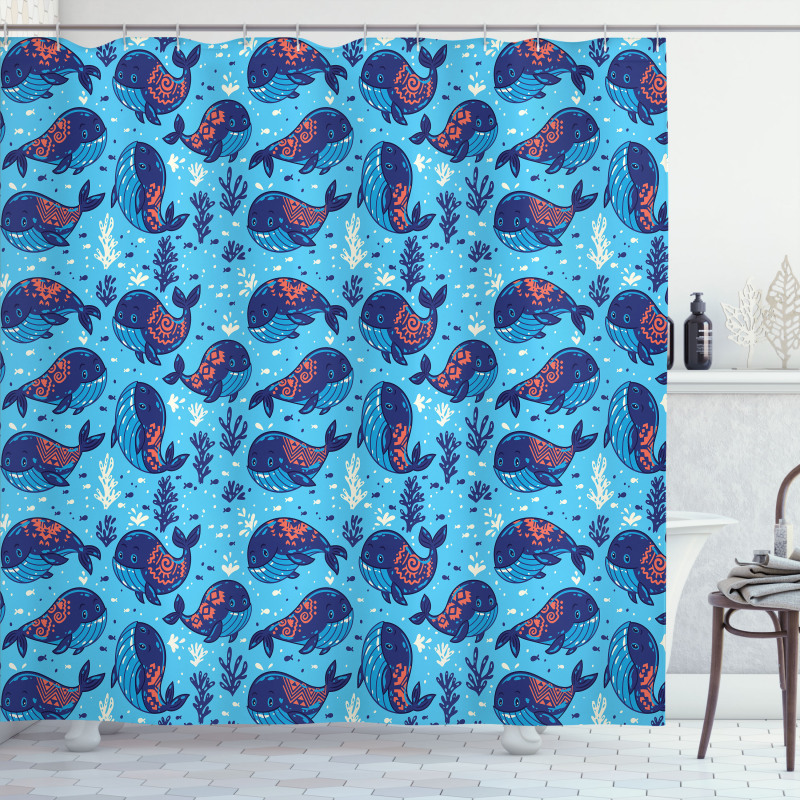 Cartoon Marine Life Whales Shower Curtain