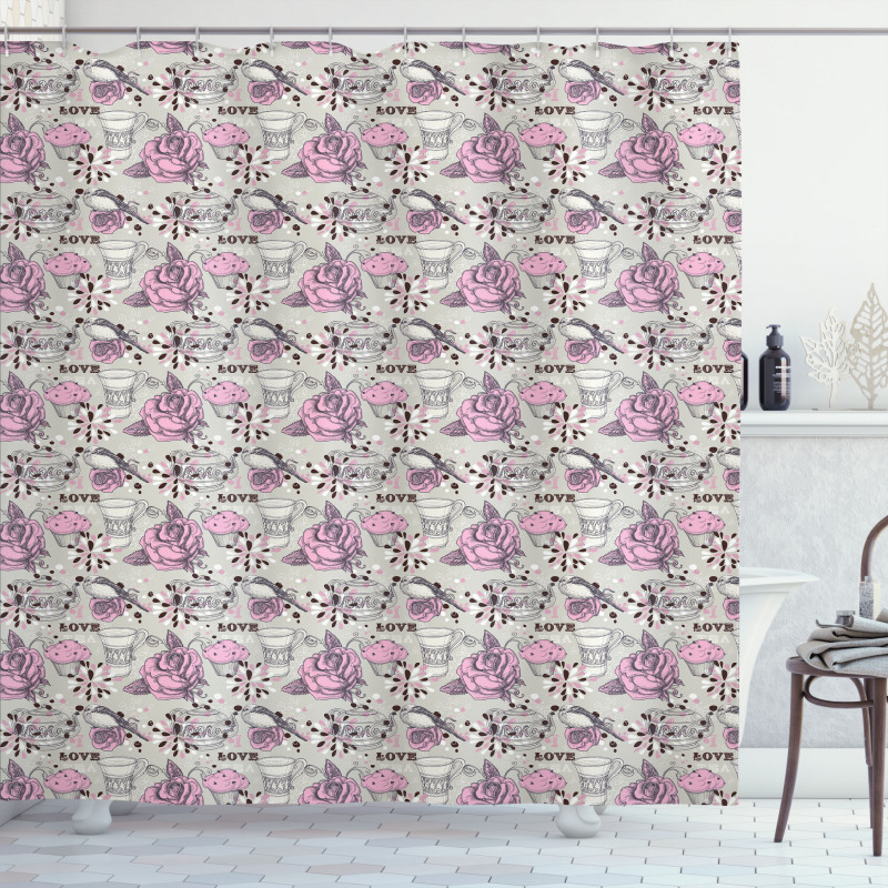 Romantic Roses Birds Shower Curtain