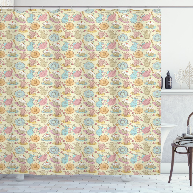 Cake and Teapots Shower Curtain