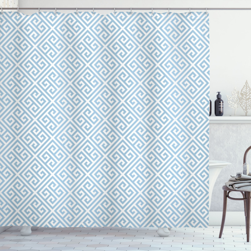 Pale Blue Maze Tile Shower Curtain
