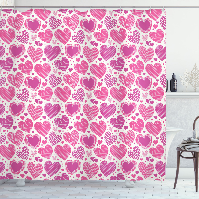 Pink Romantic Motifs Shower Curtain