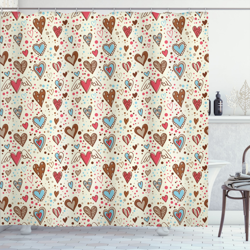 Hand Drawn Hearts Shower Curtain