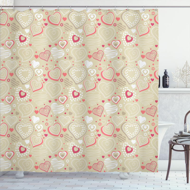 Doodle Heart Motifs Shower Curtain