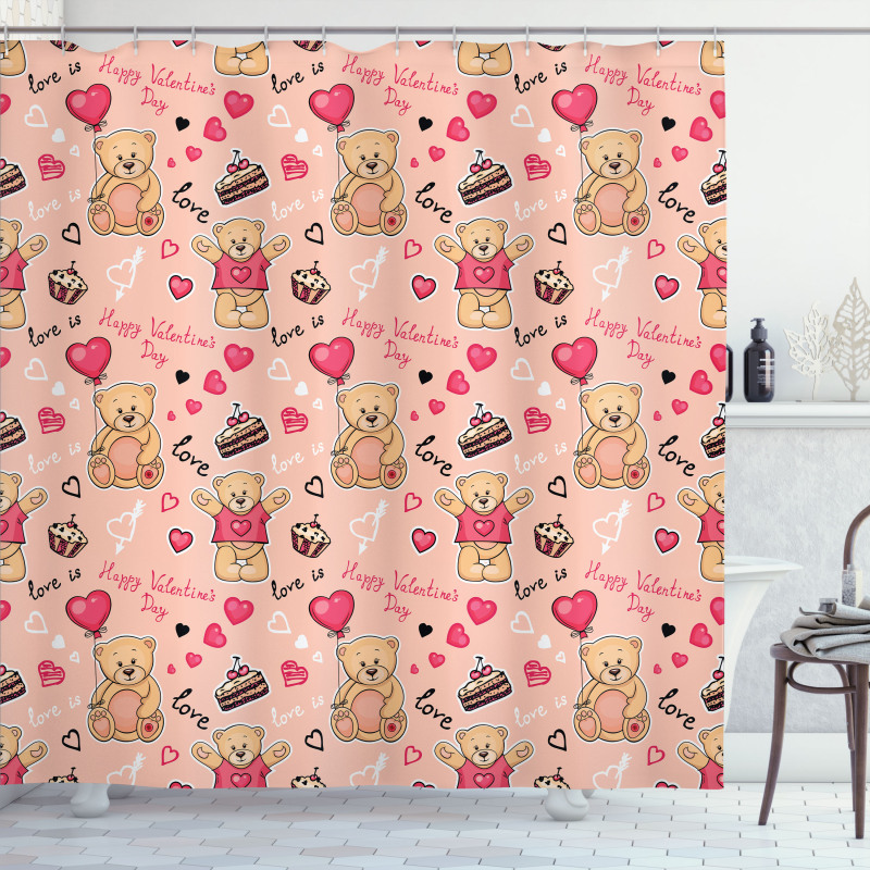 Bear Cake Balloon Shower Curtain