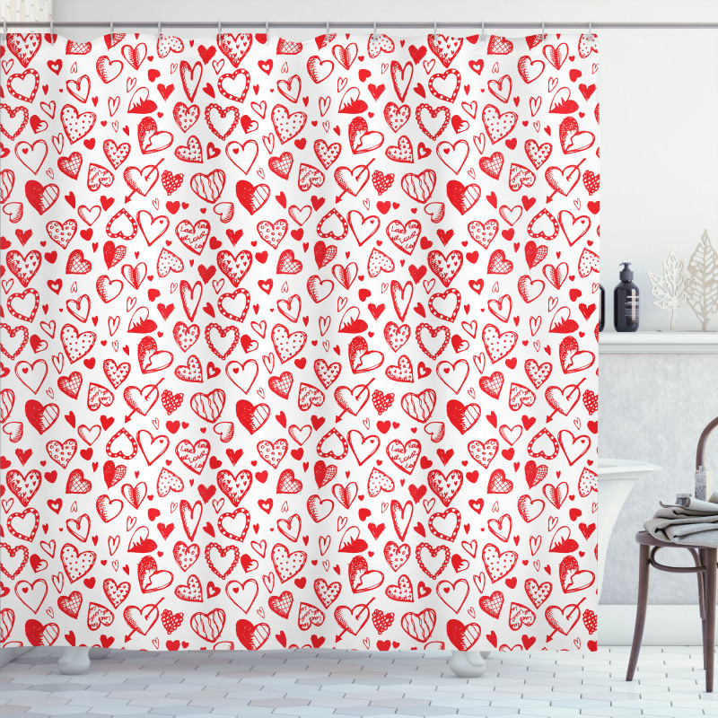 Red and White Sketch Shower Curtain