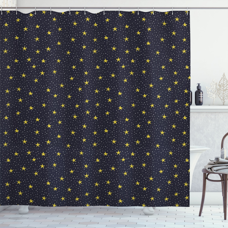 Yellow Stars and Dots Shower Curtain