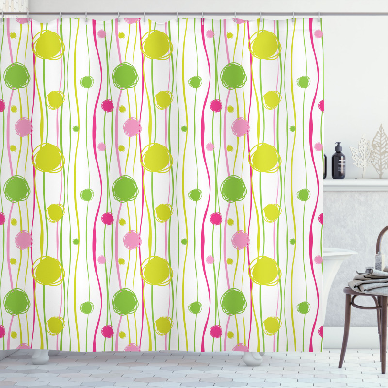 Doodle Stripes Dots Shower Curtain