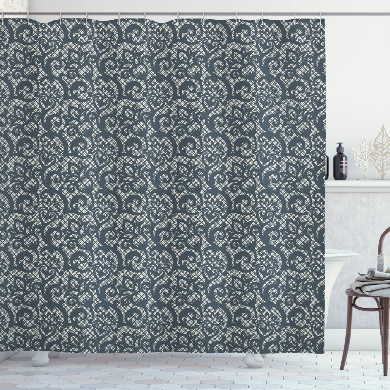 Lace Style Flower Design Shower Curtain