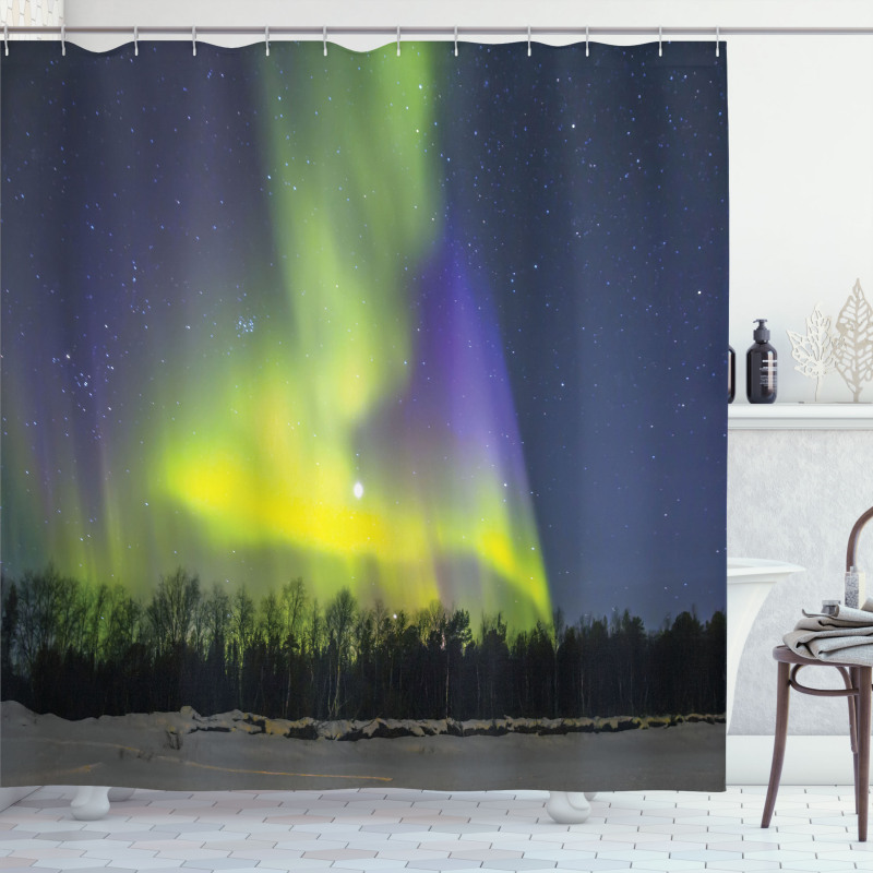 Aurora Borealis Forest Shower Curtain