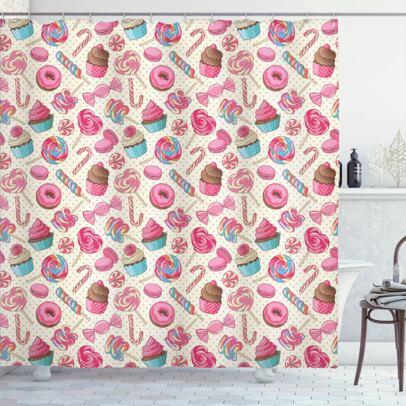 Yummy Food on Dots Shower Curtain