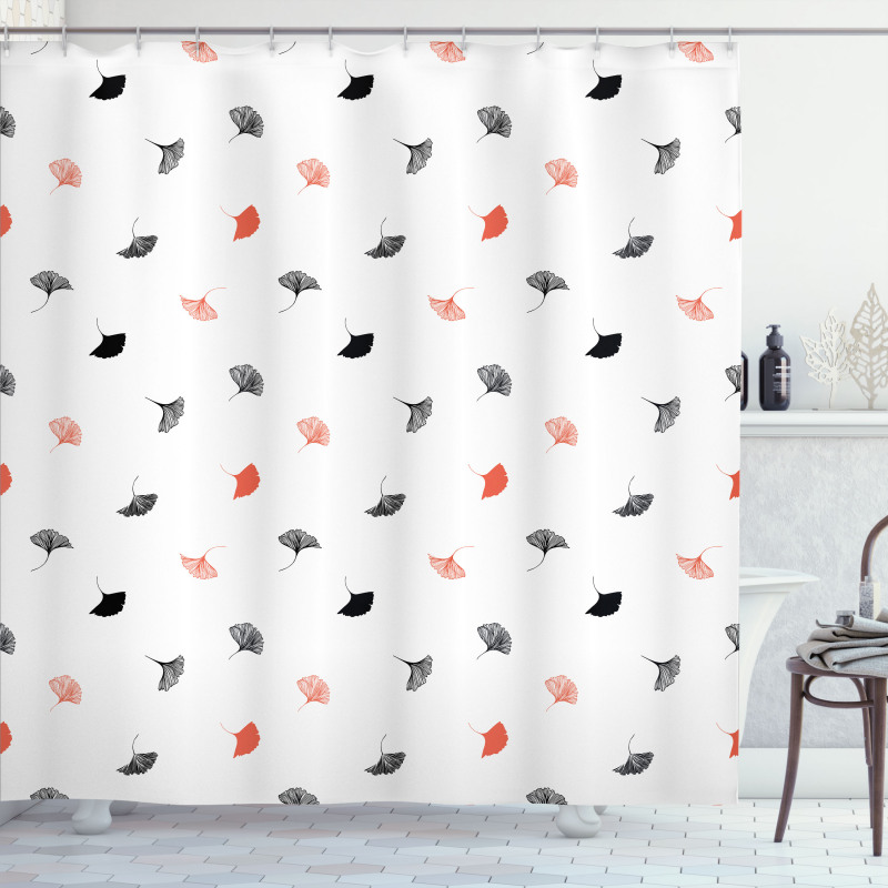 Red Black Ginkgo Leaves Shower Curtain