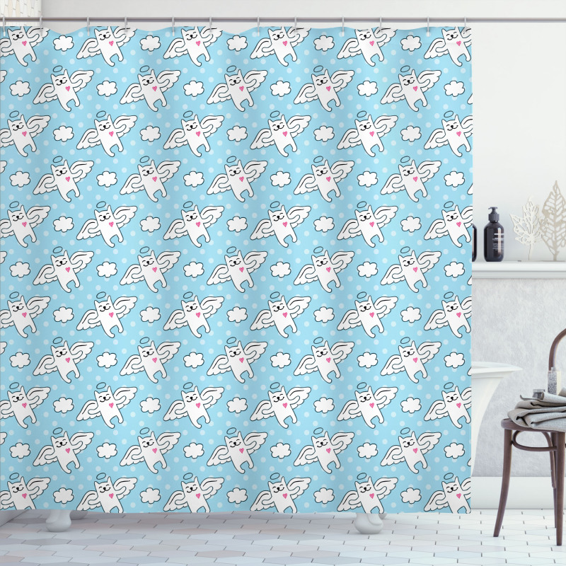 Cat Angels Hearts Kitty Shower Curtain