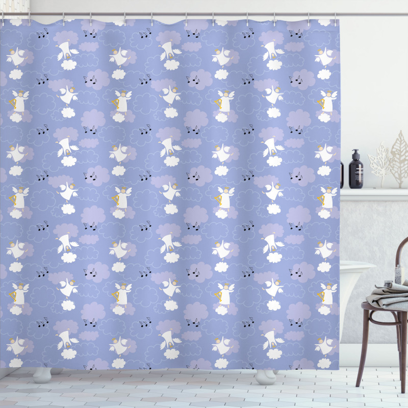 Angels Playing Harp Love Shower Curtain