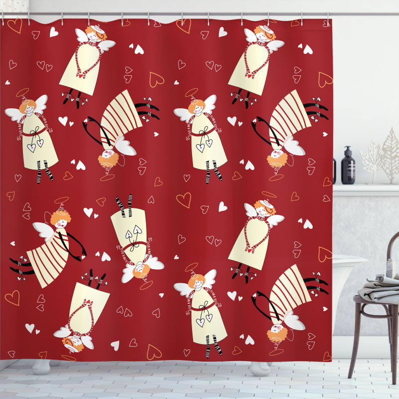 Xmas Comic Hearts Myth Shower Curtain