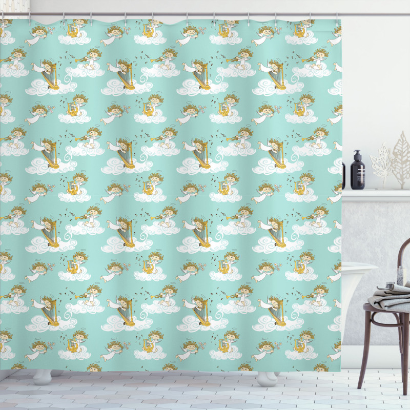 Playing Harp in the Sky Shower Curtain