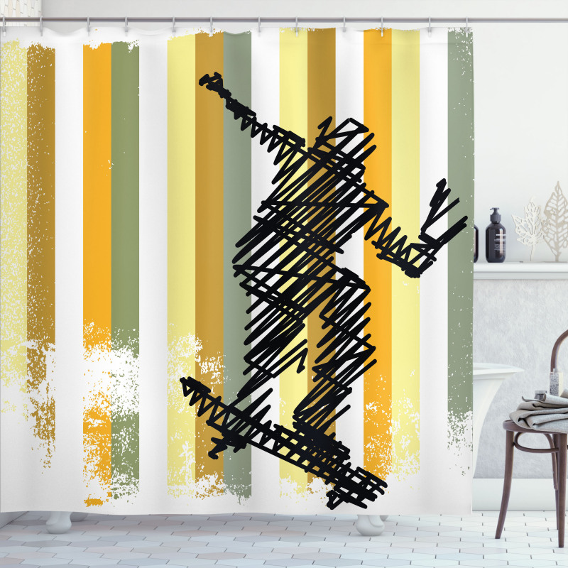 Skateboarder Scribble Shower Curtain