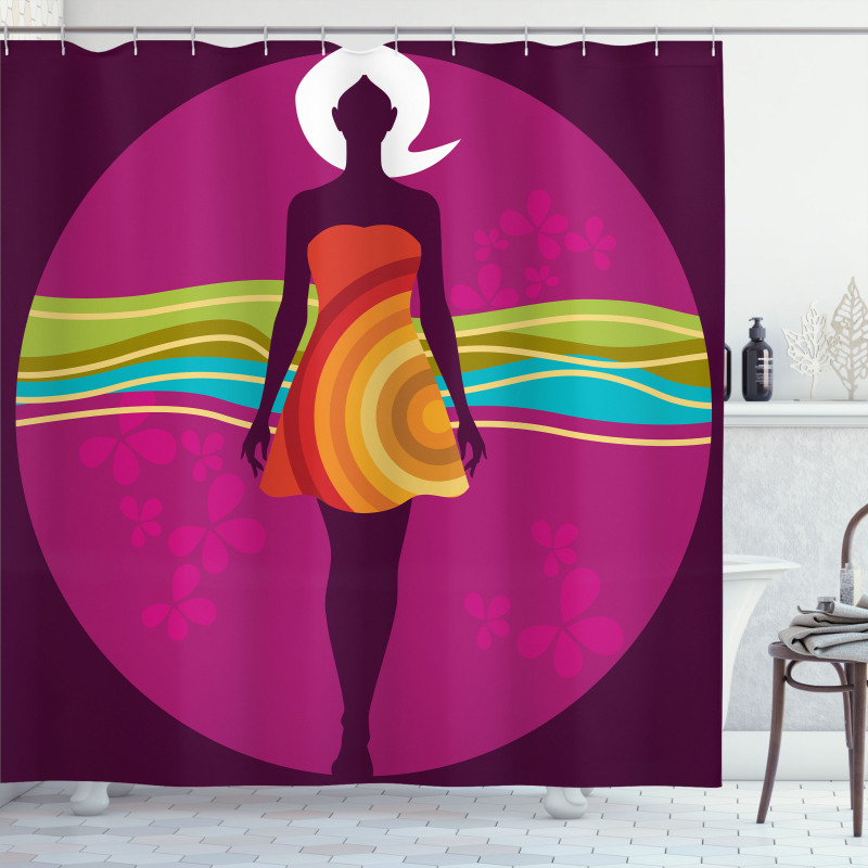 Woman in Abstract Dress Shower Curtain
