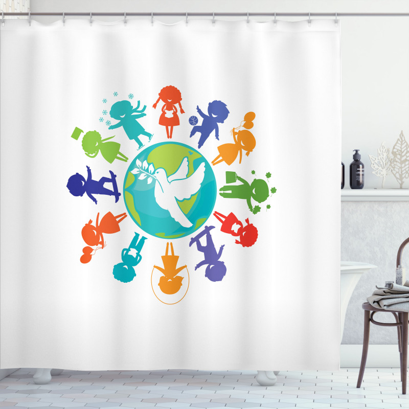 Children Pigeon Planet Shower Curtain