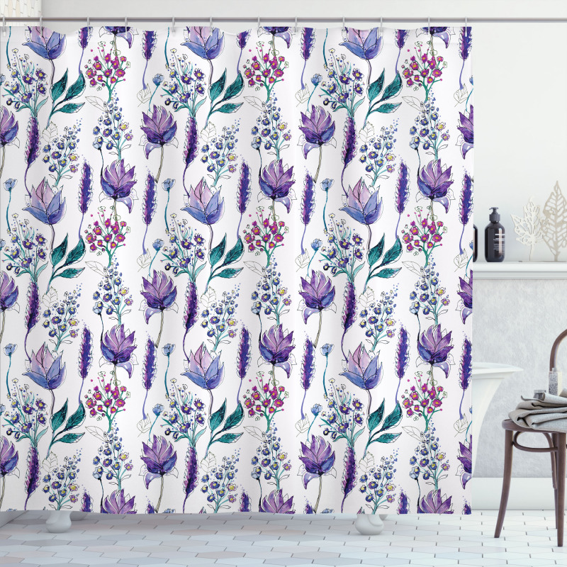 Botany Plants Watercolor Shower Curtain