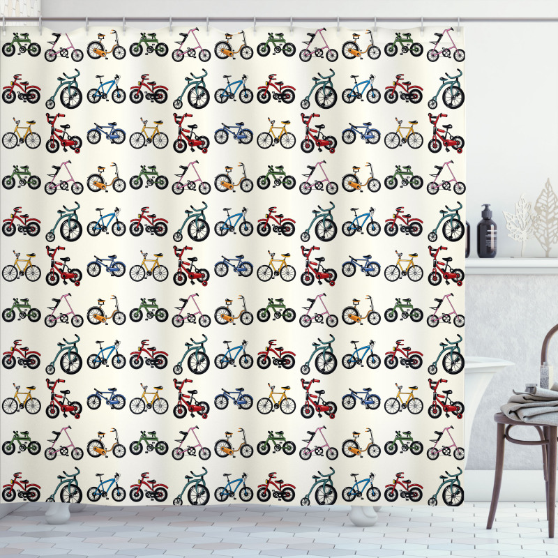 Colorful Bicycles Pattern Shower Curtain