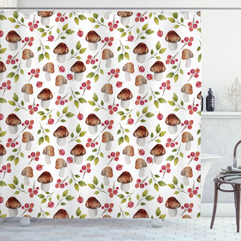 Forest Elements Fungus Shower Curtain