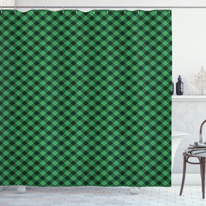 Diagonal Tartan Green Shower Curtain