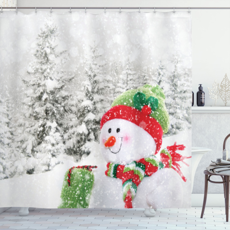 Snowy Woodland Holiday Shower Curtain