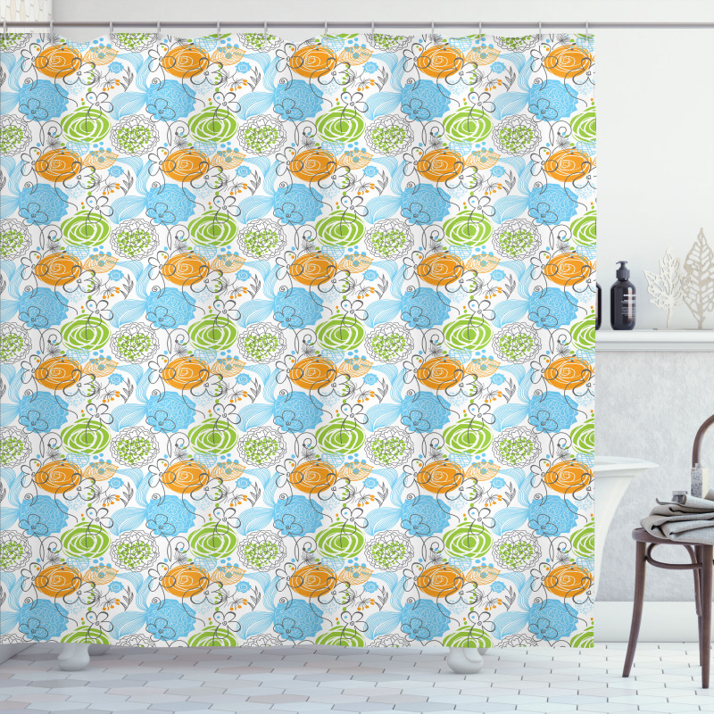 Doodle Leaves and Hearts Shower Curtain