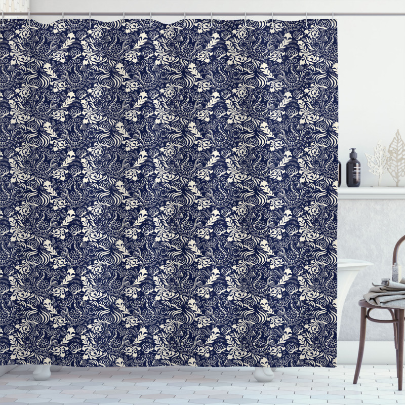 Curved Eastern Leaves Shower Curtain
