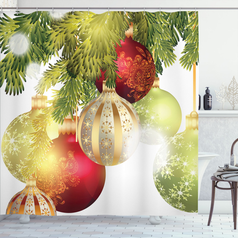 Baubles Motifs Yuletide Shower Curtain