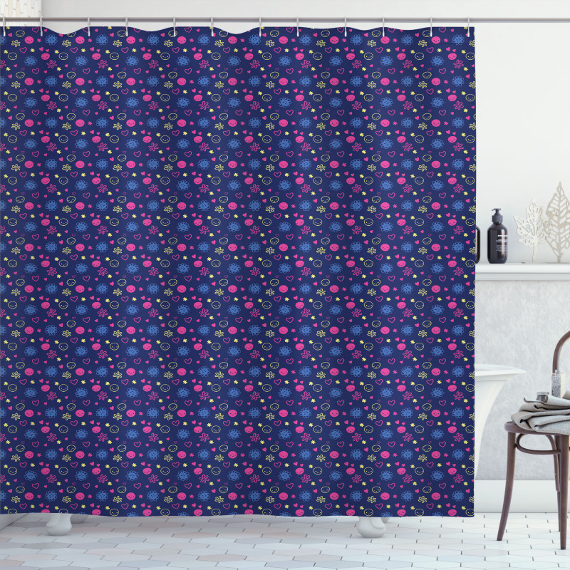 Smileys Flowers Hearts Shower Curtain