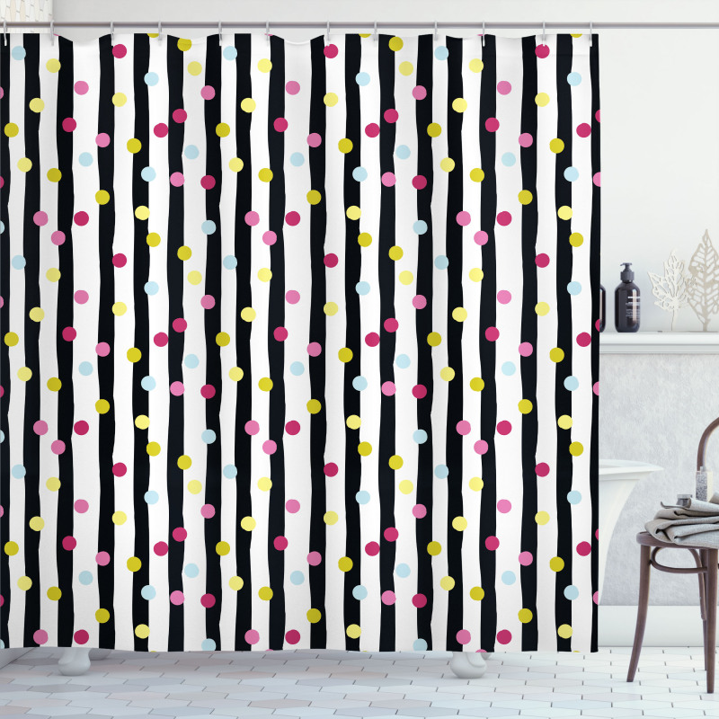 Colorful Dots and Stripes Shower Curtain