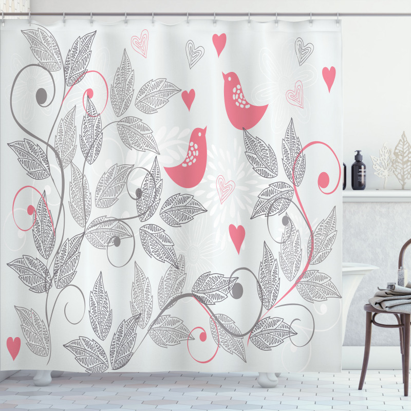 Retro Love Birds Shower Curtain