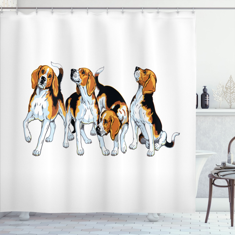 4 Beagle Hounds Play Shower Curtain